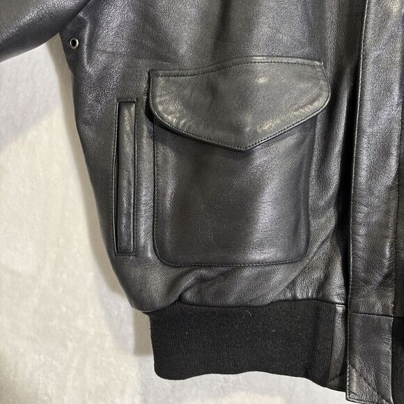 US Wings Men’s Black Leather Bomber Flight Jacket Size XXL - Picture 2 of 16